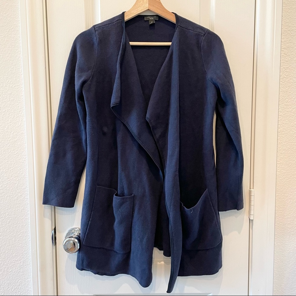 Ann Taylor Factory Petite Navy Open Front Knit Cardigan